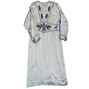 Couture Satin Silver Gown: hand beaded - art nouveau - handmade - deco style